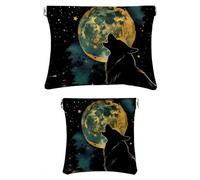 2 pezzi Ecopelle Pocket Box, Piccolo Sacchetto Trucco, Impermeabile Mini Bag Borsa, Portatile Squeeze Top Cosmetici, Night Landscape City Moon, Motivo: 4158, 7.1x5.8in/4.7x4.5in