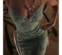 2 pezzi Elegante, sexy e romantico set composto da top canottiera con lacci sulla schiena e gonna con paillettes, top luccicante, gonna elegante per donna, gonna elegante da festa estiva L,M,S,XSTradi