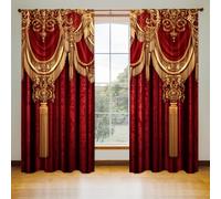2 pezzi Eleganti tende in velluto semi-oscuranti con motivo rosso e oro, adatte per la decorazione del soggiorno e della camera da letto, pesca e beige chiaro, design a farfalla, stampa su vetro, effe