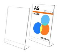 2 Pezzi Espositore Plexiglass A5, L Forma Porta Cartelli in Acrilico, Porta Menu da Tavolo, Porta Fogli Cornice Plexiglass Trasparente, per Foto, Caffè, Ristoranti, Negozi, Hotel, Uffici, Mostre