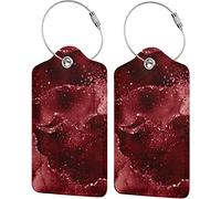 2 Pezzi Etichetta Bagagli per Valigia, Moody Crimson Agata Rosso Sangue Scuro Etichette Identificative in Pelle Tono Gioiello con Passante in Acciaio Inossidabile Privacy Cover per Donne Ragazze Bors