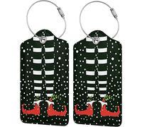2 Pezzi Etichetta Bagaglio per Valigia, The Tall Elf Christmas Etichette Id in Pelle con Anello in Acciaio Inossidabile Privacy Cover per Donne Ragazze Borsa da Viaggio