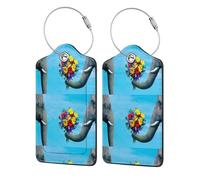 2 pezzi Etichetta per bagaglio per valigia con coppia di fiori e proboscide di elefante, etichetta identificativa in similpelle con anello in acciaio inossidabile e scheda indirizzo per borsa da vi