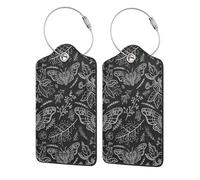 2 pezzi Etichetta per bagaglio per valigia Dead Head Butterfly in pelle PU con etichetta identificativa per la privacy con anello in acciaio inossidabile e scheda indirizzo per borsa da viaggio e v