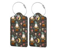 2 pezzi Etichetta per bagaglio per valigia Gnomo Insetto Rana PU Pelle Etichetta identificativa per la privacy con anello in acciaio inossidabile e scheda indirizzo per borsa da viaggio Valigia