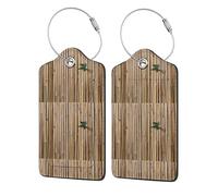 2 pezzi Etichetta per bagaglio per valigia in zattera di bambù, etichetta identificativa per la privacy in pelle PU con anello in acciaio inossidabile e scheda indirizzo per borsa da viaggio e vali