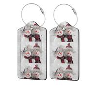 2 pezzi Etichetta per bagaglio per valigia Pupazzo di neve di Natale con cappello Etichetta identificativa in pelle PU con anello in acciaio inossidabile e scheda indirizzo per borsa da viaggio Val