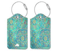 [2 Pezzi] Etichette per Bagagli, Fintie ID Etichetta Cover con Acciaio Inossidabile Loop e Scheda Indirizzo per Viaggio Valigie Tag Borsa, Shades of Blue