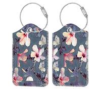 [2 Pezzi] Etichette per Bagagli, Fintie ID Etichetta Cover con Acciaio Inossidabile Loop e Scheda Indirizzo per Viaggio Valigie Tag Borsa, Blooming Hibiscus