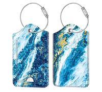 [2 Pezzi] Etichette per Bagagli, Fintie ID Etichetta Cover con Acciaio Inossidabile Loop e Scheda Indirizzo per Viaggio Valigie Tag Borsa, Oceano Blu