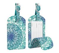 [2 Pezzi] Etichette per Bagagli, Fintie Viaggio bagagli Tag in Similpelle con Copertina Posteriore per la Borsa da Viaggio, Emerald Illusions