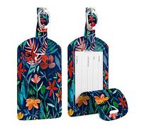 [2 Pezzi] Etichette per Bagagli, Fintie Viaggio bagagli Tag in Similpelle con Copertina Posteriore per la Borsa da Viaggio, Jungle Night