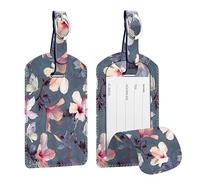 [2 Pezzi] Etichette per Bagagli, Fintie Viaggio bagagli Tag in Similpelle con Copertina Posteriore per la Borsa da Viaggio, (Z-Blooming Hibiscus)
