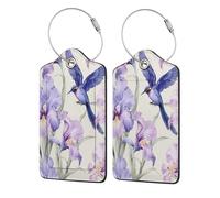 2 pezzi Etichette per bagagli in pelle per valigie Iris Fiore Colibrì Copertura per la privacy Etichetta identificativa Carta d'indirizzo in pelle Borsa da viaggio