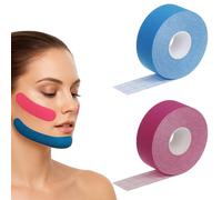 2 pezzi Face Lifting Tape, 2,5 cm*5 m Face Taping, per doppia menta e pelle cascante, blu reale+rosa rossa)
