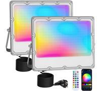 2 Pezzi Faretto LED RGB Esterno 150W Faro LED RGB Con APP Bluetooth e 2.4G
