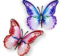 2 Pezzi Farfalle Grande in Metallo per Esterni Decorazioni da Giardino Arte da Parete Farfalla in Metallo per Esterni per Pareti Capannoni Recinzioni Esterne, 27 x 22 cm (Rosa e Blu)