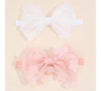 2 pezzi Fasce per capelli con fiocco in rete rosa e bianca, con decorazione a fiore in chiffon, per bambini, neonati e infanti, eleganti fasce elastiche per capelli, accessori per capelli per bambini