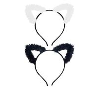 2 Pezzi Fasce Per Le Orecchie Del Gatto, Fasce Di Peluche Carine, Oggetti Di Ruolo, Accessori Per I Costumi Per Feste (Nero, Bianco).