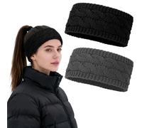 2 Pezzi Fascia Capelli Donna Invernale, Maglieria Paraorecchie Donne, Fascia Capello Caldo Extra Large, Inverno Copri Orecchie Donna Accessori Capelli (Nero, Grigio Scuro)