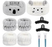 2 pezzi Fascia Capelli Peluche Trucco Donna con 2 Paia Polsini Skincare Pennello Maschera, Fermagli Capelli, Fascia Elastica Morbida per Capelli Assorbente per SPA, Trucco, Yoga e Doccia