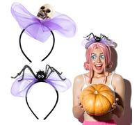 2 Pezzi Fascia Decorativa con Teschio, Ragno, Fascia Horror, Fascia in Rete, Fiocco Spaventoso, Fascia Gotica, Decorazione, Fascia in Rete per Halloween, per Mamma e (ragno