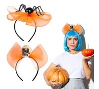 2 Pezzi Fascia Decorativa con Teschio, Ragno, Fascia Horror, Fascia in Rete, Fiocco Spaventoso, Fascia Gotica, Decorazione, Fascia in Rete per Halloween, per Mamma e (ragno