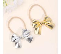 2 pezzi Fascia per capelli con fiocco in pelle PU dorata e argentata, Accessori per capelli alla moda, Regali per feste per bambini, neonati e infanti Tagli UnicaPoliestere
