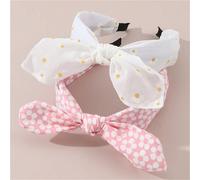 2 pezzi Fascia per capelli in stoffa con fiore a orecchie di coniglio per ragazze Blocchi di colore,Geometrico,quadri,Colore unico,PiantePoliestere