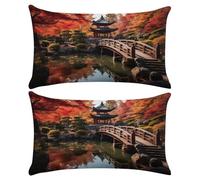 2 Pezzi Federa Cuscino 60x80 cm Copricuscini Divano Federe Cuscini Autunno Copricuscino Fodere Cuscini in Lino Decorativi Cuscino per Divano Soggiorno Camera da Letto (Ponte Del Parco) -XY644