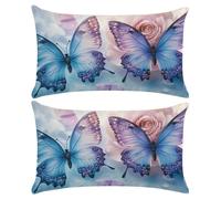 2 Pezzi Federe Copricuscini 30x50 cm, Federa per Cuscino Decorazioni in Lino con Cerniera Invisibile, Butterfly Rose Fodere Cuscini per Divano, Sofà, Camera da Letto Cuscino per Esterno H-1034
