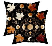 2 Pezzi Federe Copricuscini Autumn Moon Phase Black Harvest Leaves Design Divano Copricuscini con Cerniera Invisibile Moda Decorativi Federa, per Divano, Letto, Interni Ed Esterni, 45x45cm