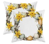2 Pezzi Federe Copricuscini Daffodil Spring Nature Egg Flower Easter Yellow Divano Copricuscini Morbido con Cerniera Invisibile Quadrato Federa, per Letto, Auto, Sedia, 45x45cm