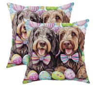 2 Pezzi Federe Copricuscini Easter German Wirehaired Pointer Dog Stained Glass Eggs Puppy Fodere Cuscini con Cerniera Invisibile Morbido Decorativi Federa, per Auto, Stanza, Sedia, 45x45cm