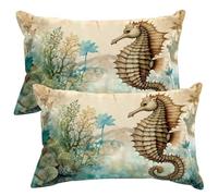 2 Pezzi Federe Cuscini per Divano 50x70 cm in Velluto Copricuscini Cavalluccio Marino Morbido Decorativo Fodere per Cuscino Retrò Federa Cuscino Copri Cuscini per Divano Letto Soggiorno Casa -SC357