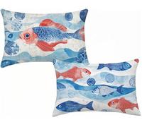 2 Pezzi Federe per Cuscini 50X80 cm Impermeabile Cuscini da Esterno Blu Federe Cuscino Divano Pescare Velluto Moderno Decorativo Copricuscini Divano per Cortile da Letto Giardino, Regalo Donna E-7478