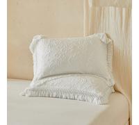 2 pezzi Federe per cuscini con motivo a foglie bianche stile boho, con nappine, stile fattoria vintage, in poliestere, adatte per tutte le stagioni, decorative, lavabili in lavatrice, imbottitura non 