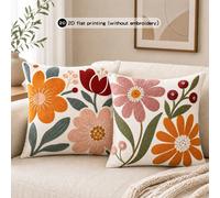 2 pezzi Federe per cuscini con stampa floreale boho, federe per cuscini stile cottagecore, stampa piatta 2D, senza ricamo 45x45 cm,40*40cm,50*50 cmMicro visone