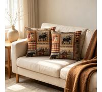 2 pezzi Federe per cuscini stile rustico cottage con motivo di alce e orso selvatico, adatte per divano e decorazione casa vacanze in soggiorno 40*40,45*45,50*50Animale,quadri,PiantePoliestere