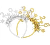 2 pezzi Felice Anno Nuovo Fascia per Capelli Oro Argento Nuovo Anno Glitter Cerchietto per Capelli Capodanno Decorazione Accessori per Festa di Capodanno Elegante Scatola Fotografica Accessori