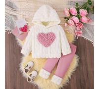 2 pezzi Felpa con cappuccio soffice e calda con design a cuore per bambine, abbinata a pantaloni slim fit rosa. Realizzato in tessuto morbido e delicato sulla pelle, abbinato a leggings rosa alla moda