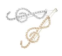 2 Pezzi Fermagli Chioma Nota Musicale Decorati con Cristalli per Donne | Coppia Oro e Argento, Clip a Barrette per Chioma Sottili o Folti, Stile Brillante