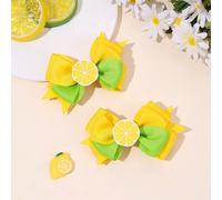 2 pezzi Fermagli per capelli a fiocco con limone per ragazze, barrette con nastro di raso a strati a forma di frutta per l'estate, feste di compleanno, vacanze, uso quotidiano, accessori per capelli d