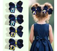 2 pezzi Fermagli per capelli a fiocco con ricamo di 26 lettere dall'A alla Z, accessori alla moda per bambine, regalini per bambine, adatti per feste, scuola e occasioni speciali Poliestere