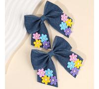 2 pezzi Fermagli per capelli a fiocco in denim blu stile Y2k per ragazze, fiocchi per capelli ricamati in modo raffinato, fermagli perfetti per primavera ed estate, regali per la festa della mamma, ma