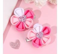2 pezzi Fermagli per capelli a fiocco per San Valentino per ragazze, Fermagli per capelli a forma di fiore dolce, Decorazione con cuori rosa glitterati, Accessori per capelli per bambini e adolescenti