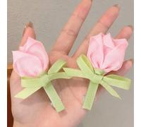 2 pezzi Fermagli per capelli a forma di tulipano rosa/giallo per ragazze e bambini, fiocchi per capelli floreali dolci e carini, nastro di raso, accessori per capelli per bambini per la vita quotidian