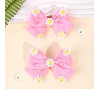 2 pezzi Fermagli per capelli a margherita, fermagli per capelli con decorazione a fiore carino, fermagli per capelli con fiore ricamato rosa, completamente foderati, accessori per capelli per bambini 