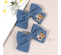 2 pezzi Fermagli per capelli con fiocco blu per la Festa della Mamma, Fermagli per capelli in tessuto con ricamo a margherita per ragazze, Accessori per capelli carini, Adatti per l'uso quotidiano dei