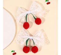2 pezzi Fermagli per capelli con fiocco in pizzo bianco, fermagli per capelli con nodo a ciliegie e nappe, fermagli per capelli in alligatore rosso, accessori per capelli per bambine, regalo per le fe